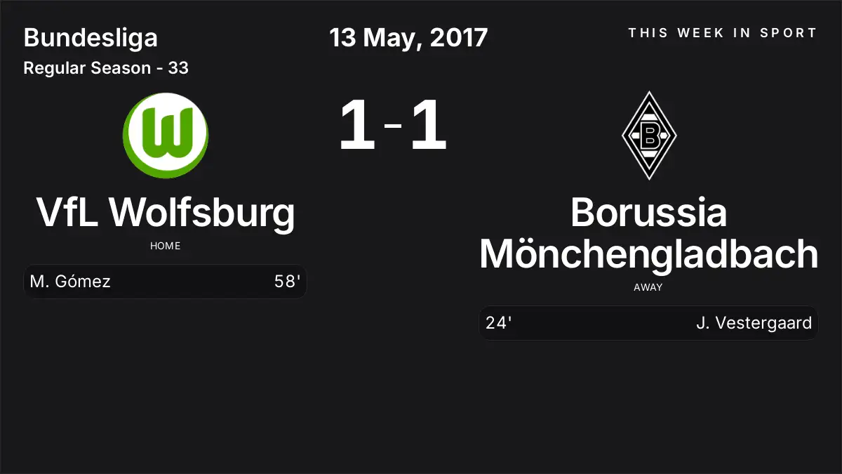 Report: VfL Wolfsburg vs Borussia Mönchengladbach (2017-05-13)
