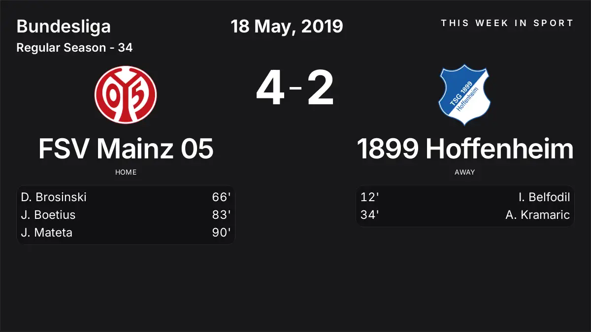 Report: FSV Mainz 05 vs 1899 Hoffenheim (2019-05-18)