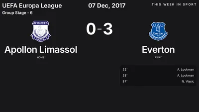 Report: Apollon Limassol vs Everton (2017-12-07)