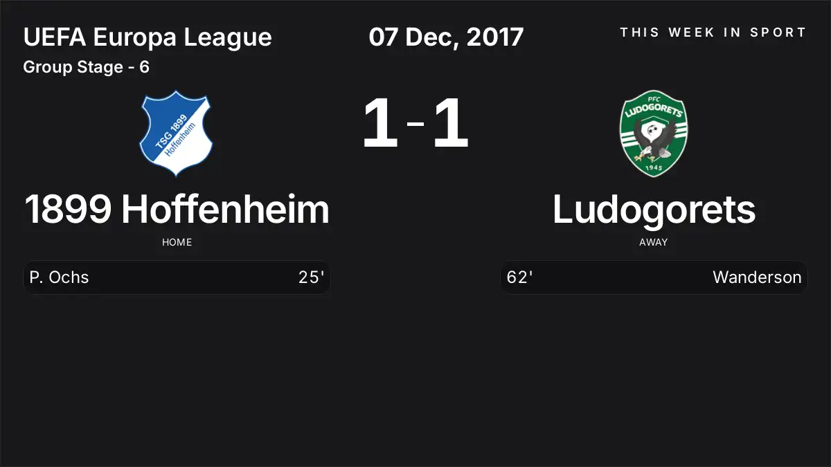 Report: 1899 Hoffenheim vs Ludogorets (2017-12-07)