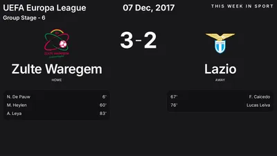 Report: Zulte Waregem vs Lazio (2017-12-07)