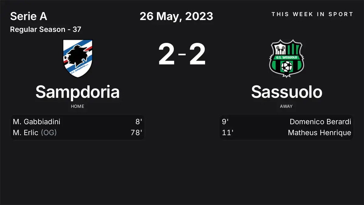 Report: Sampdoria vs Sassuolo (2023-05-26)